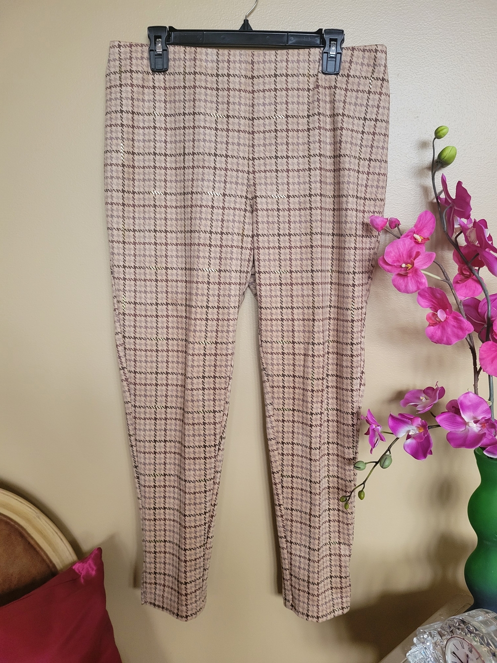 Zac & Rachel Beige Plaid Skinny Ankle Pants